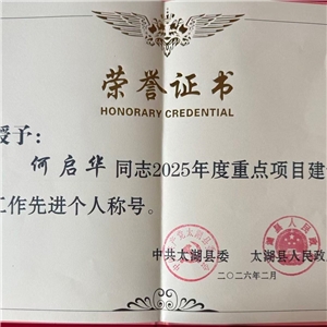 重点项目建设工作先进个人称号